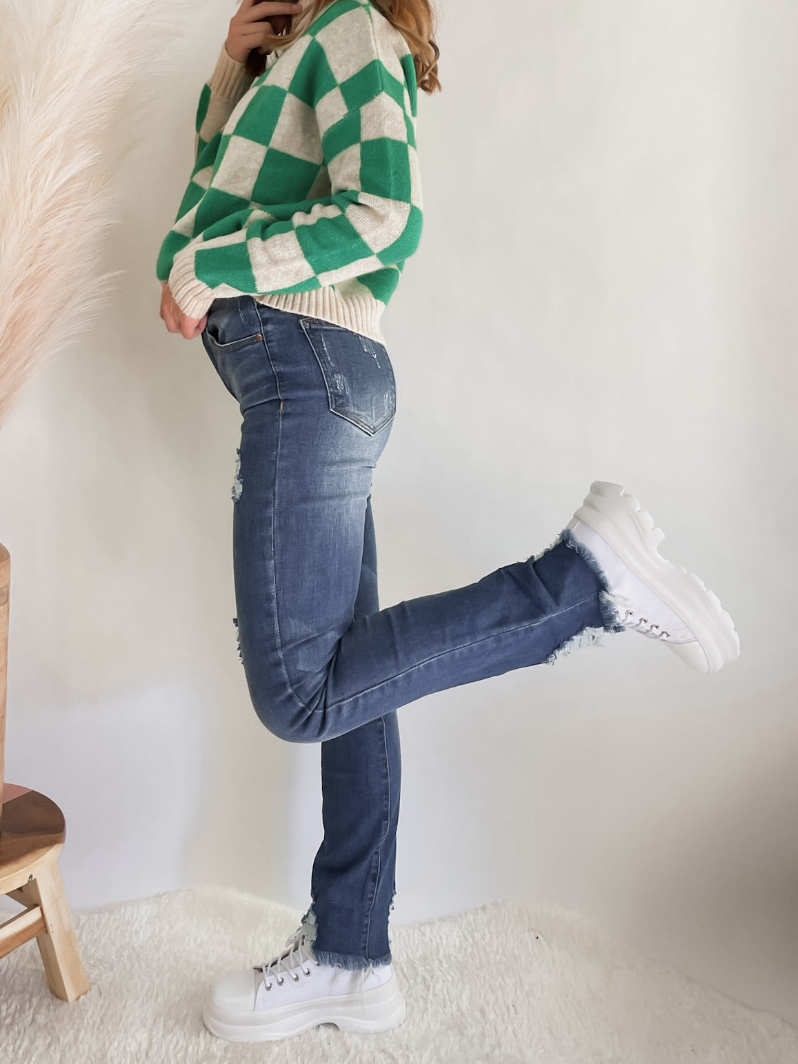 RISEN Medium Wash High-Waisted Straight Jeans