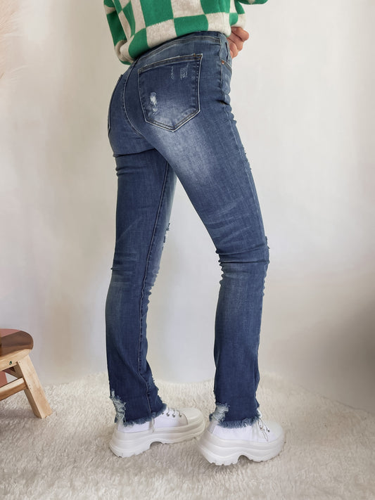 RISEN Medium Wash High-Waisted Straight Jeans