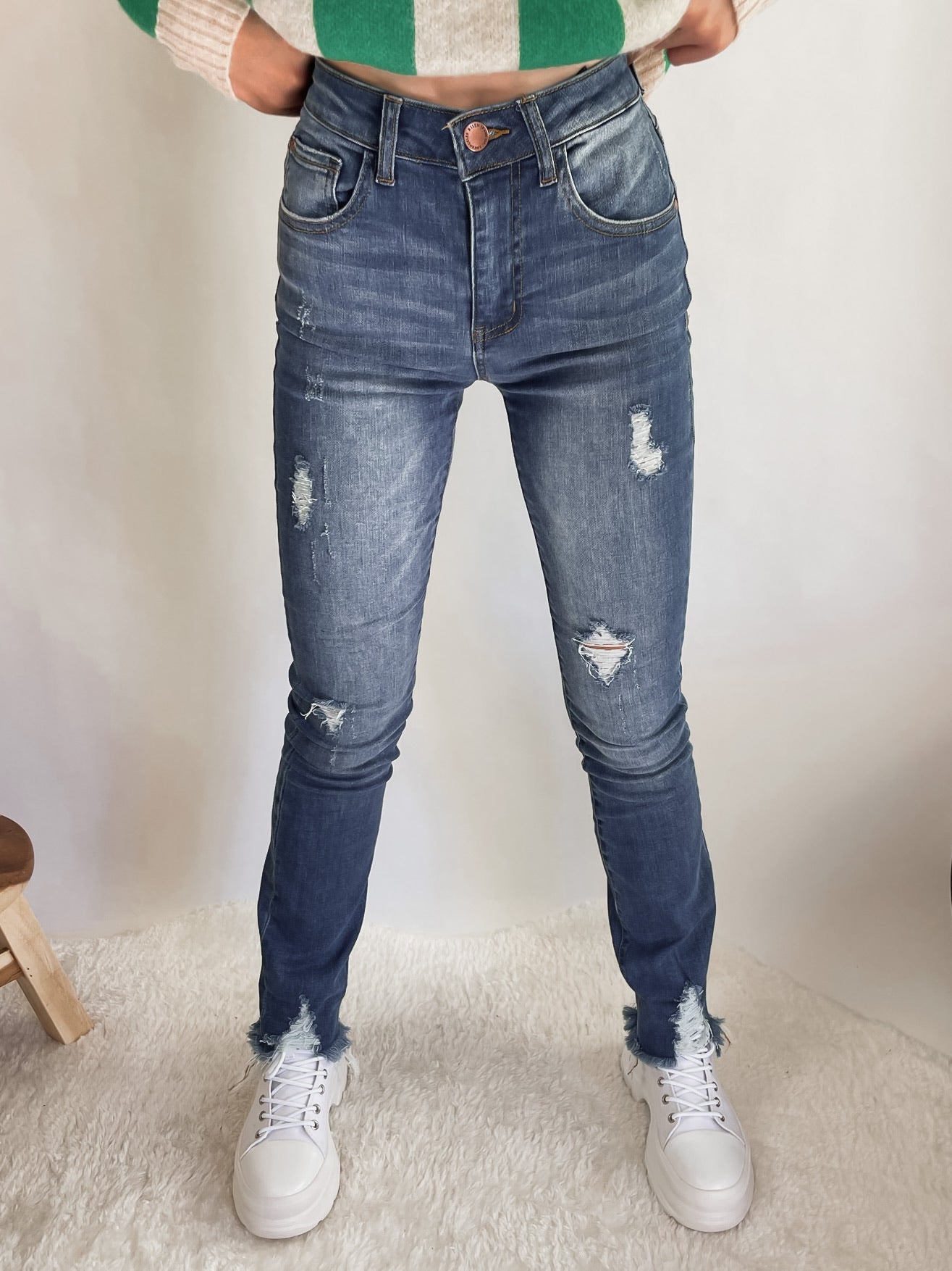 RISEN Medium Wash High-Waisted Straight Jeans