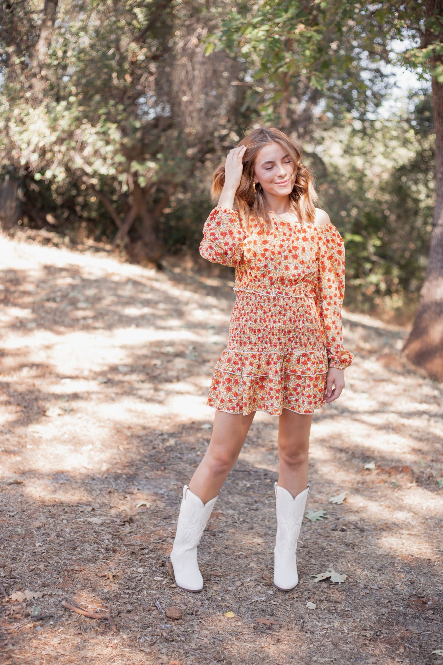 Floral Smocked Off-Shoulder Ruffled Dress