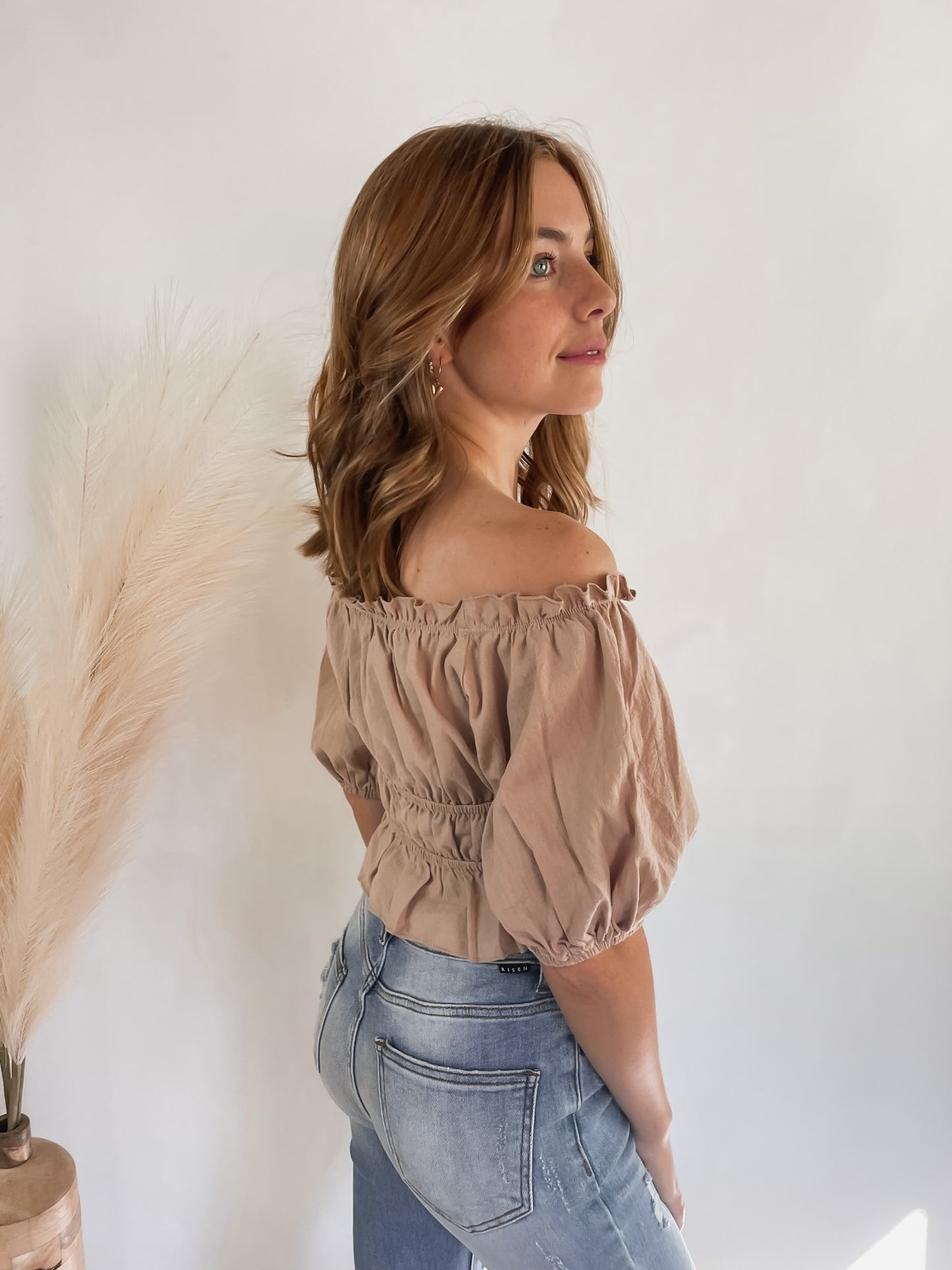 Off the Shoulder Cropped Peplum Top