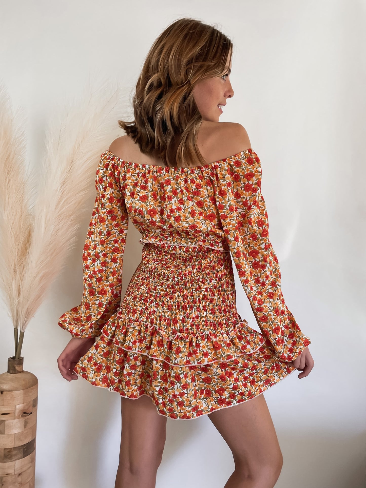 Floral Smocked Off-Shoulder Ruffled Dress